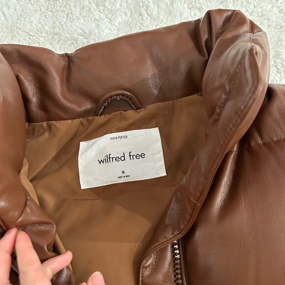 Aritzia Womens Babaton Faux Leather Puffy Vest Sz M in Brown Preppy East Coast - Picture 3 of 5